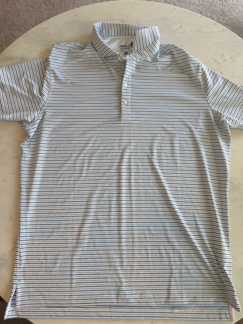 johnnie-O  Stripe Polo in White, Blue and Navy